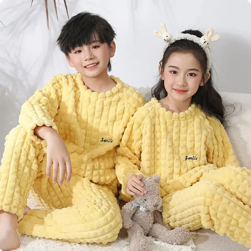 Children Sleepwear Winter Pajamas Sets for Kids Thick Girls Clothing Sets Boys Thermal Underwear Matching Suits for The Family