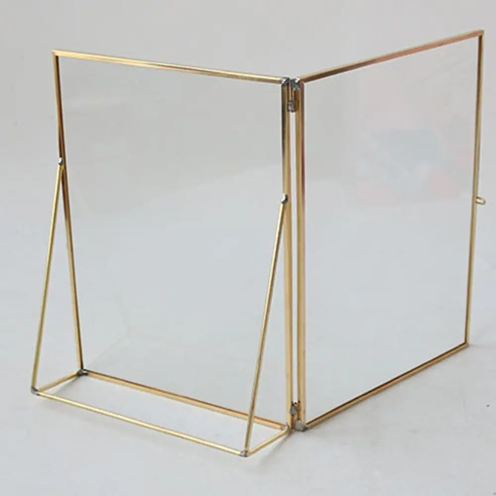 Modern Clear Glass Hanging/Free Stand Picture Photo Frame Portrait Brass Black