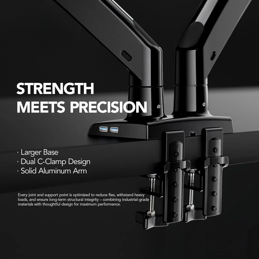 Dual Monitor Stand for 13-40 Inch Screens, Height Adjustable VESA Mount with USB Ports, Holds 26.4lbs per Arm