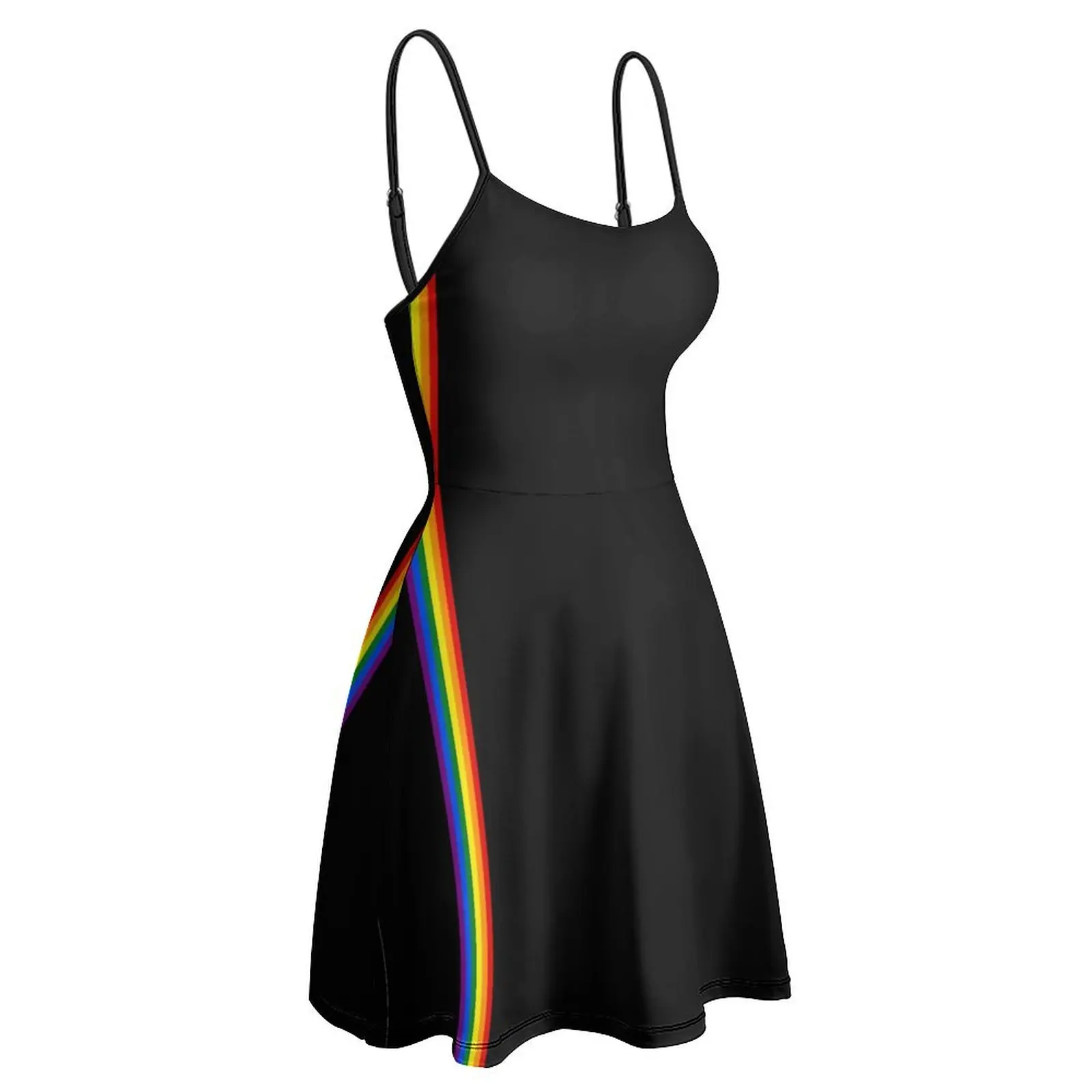 

Rainbow Stripes Women's Sling Dress Unique Sexy Woman's Gown Humor Graphic Parties Suspender Dress