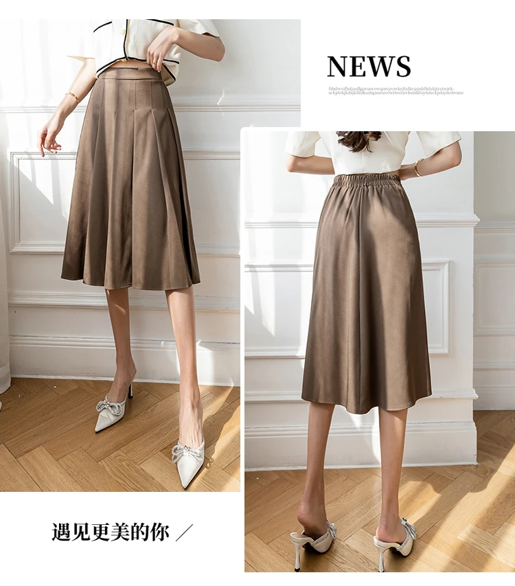 plaid skirt Ladies Elegant A-line Long Skirts New Arrival 2022 Spring Korean Style All-match High Waist Women Casual Pleated Skirt W968 leather skirt