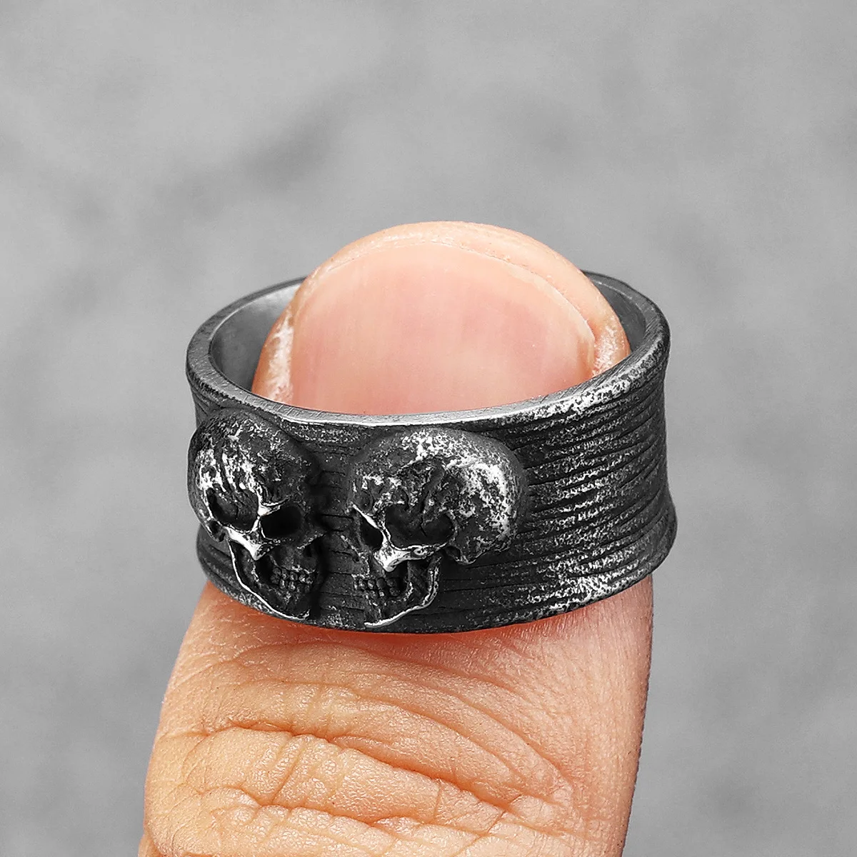 Anello Teschio Gotico In Acciaio Inox - Nero/Argento, Stile Punk, Uomo E Donna