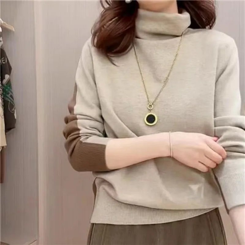 

Pullover loose sweater on both sides 2023 Autumn/Winter Korean foreign high neck knitted long sleeve bottom sweater pullover