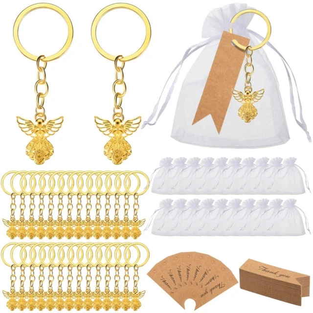 Llaveros De Ángel Para Regalo Invitados - 61 Piezas Con Bolsas De Organza Y Etiquetas Kraft