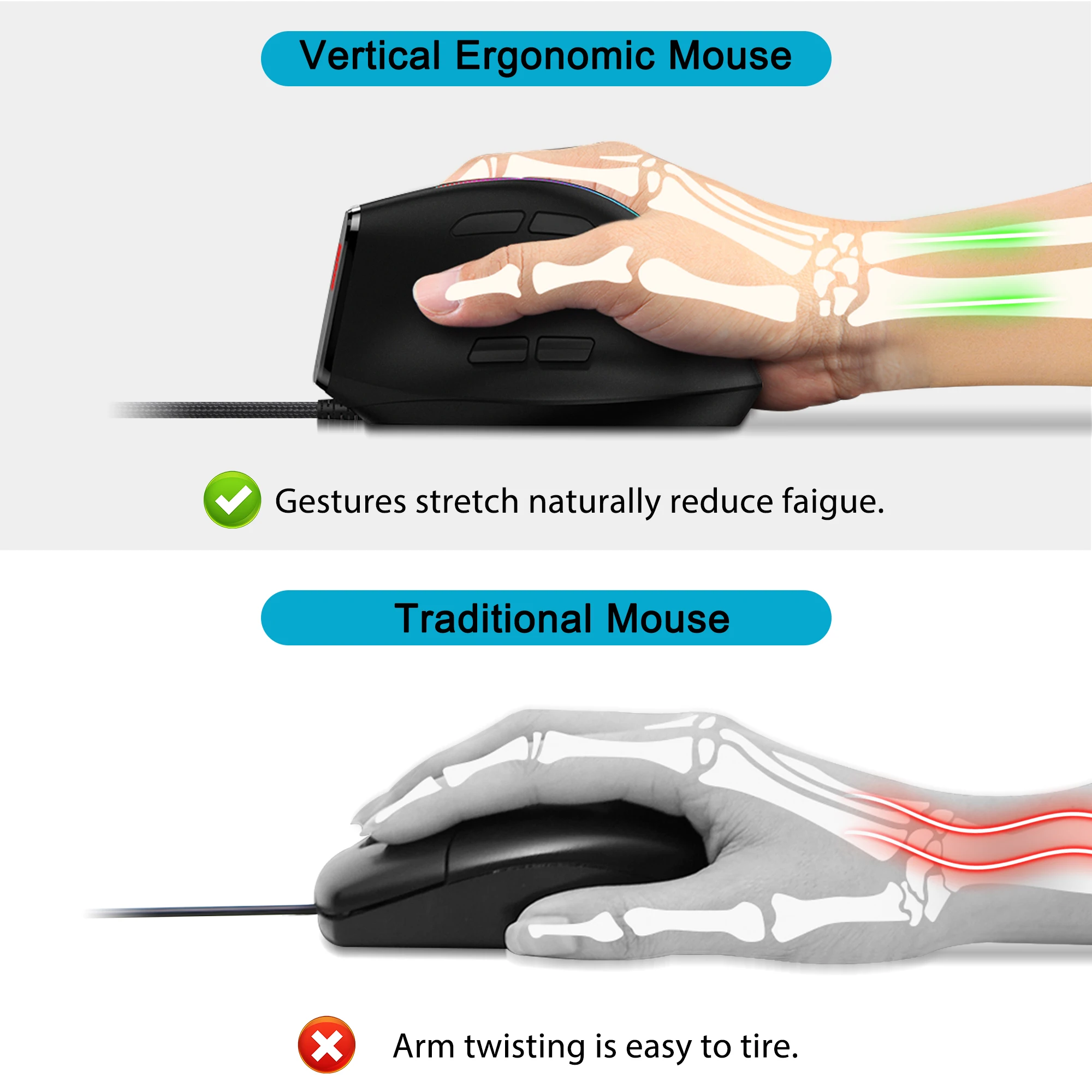 Gaming Mouse Optical Mouse Wired Mouse Lefon Wired Vertical Gaming Mouse RGB Ergonomic Mouse 9 Button Programmable 12800 DPI Optical Gamer Mice for Laptop Pc Gamer T50