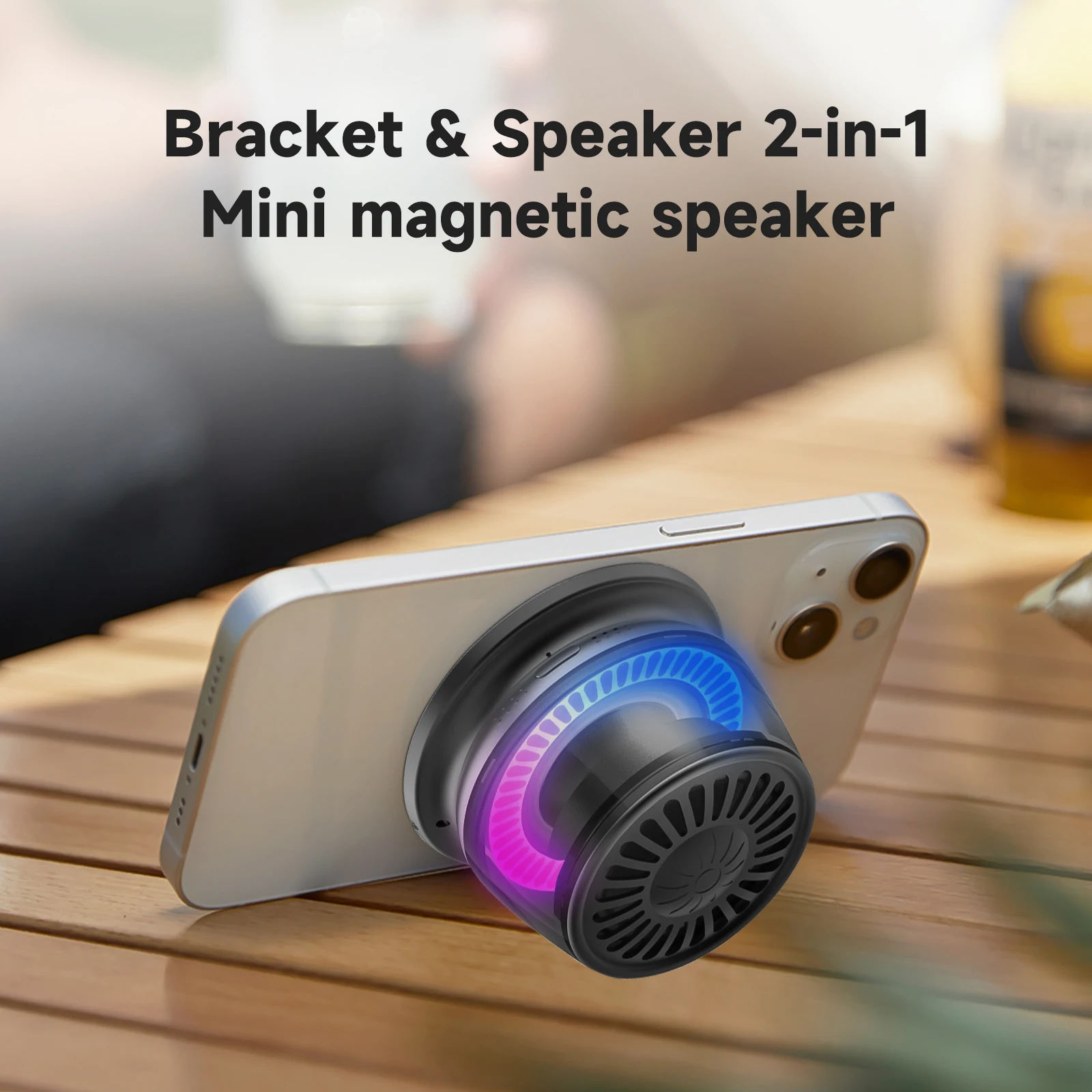 JBJW Portable Bluetooth Speaker Magnetic RGB Color Light Mini Subwoofer High-sound Quality Outdoor Sport Speaker Phone Holder