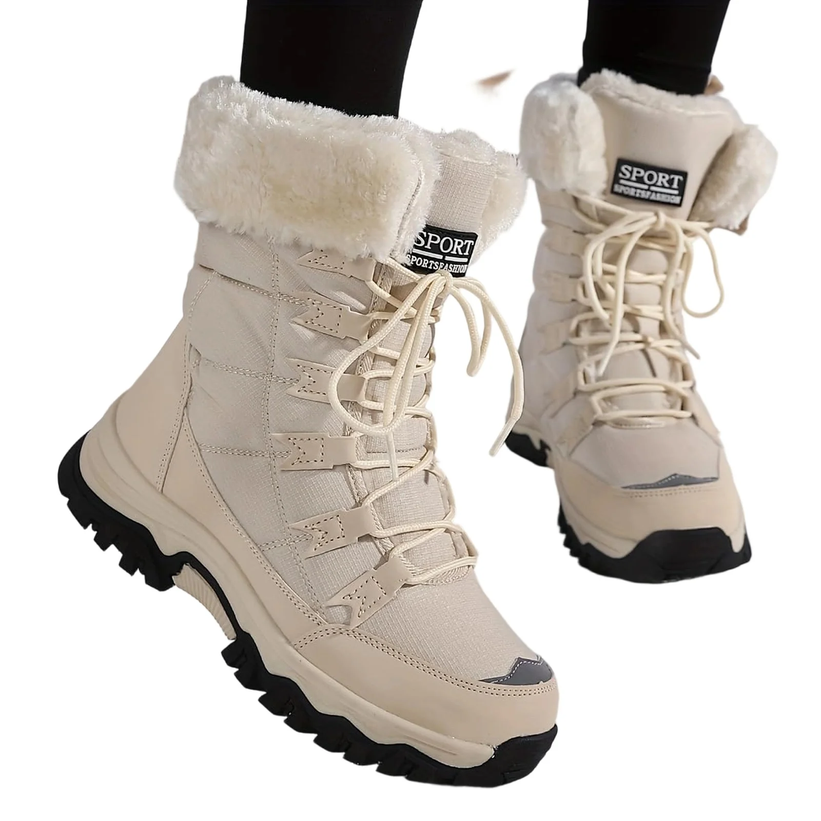 מגפיים לנשים סתיו חורף צבע מוצק אופנה איכות גבוהה מגפיים עגולות קדמית תחתית עבה נוחות מגפי שלג לחוץ