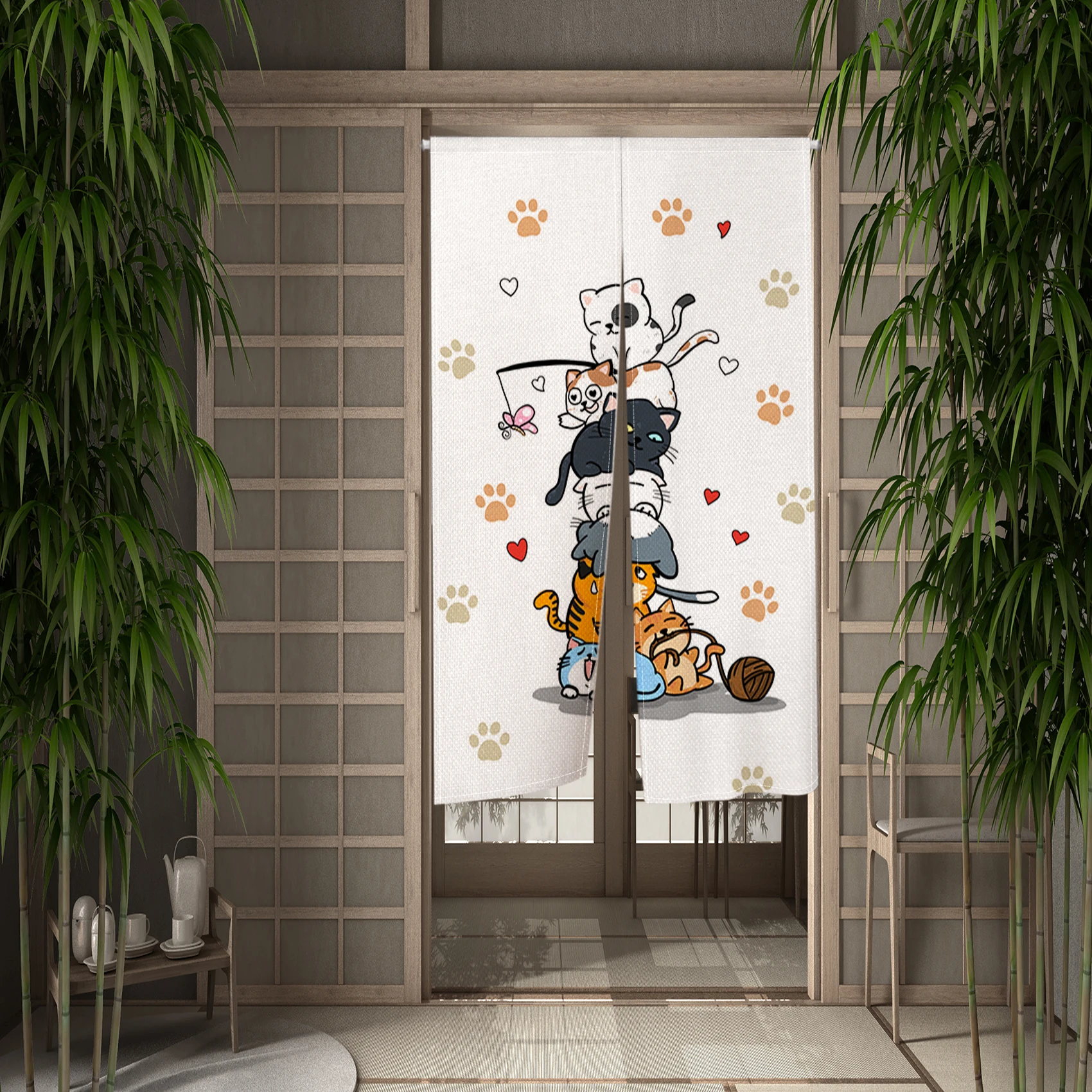 Cartoon Cute Cat Japanese Door Curtain Noren Welcome Home Dining Room Kitchen Partition Short Door Curtain Home Opaque Hanging 3