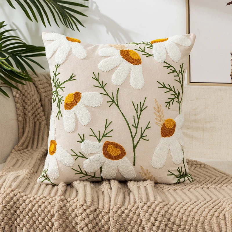 Flower Embroidery Pillowcase Throw Pillow Cover Nordic Pastoral Retro Cushion Covers Home Living Room Sofa Couch Seat Decoration 3