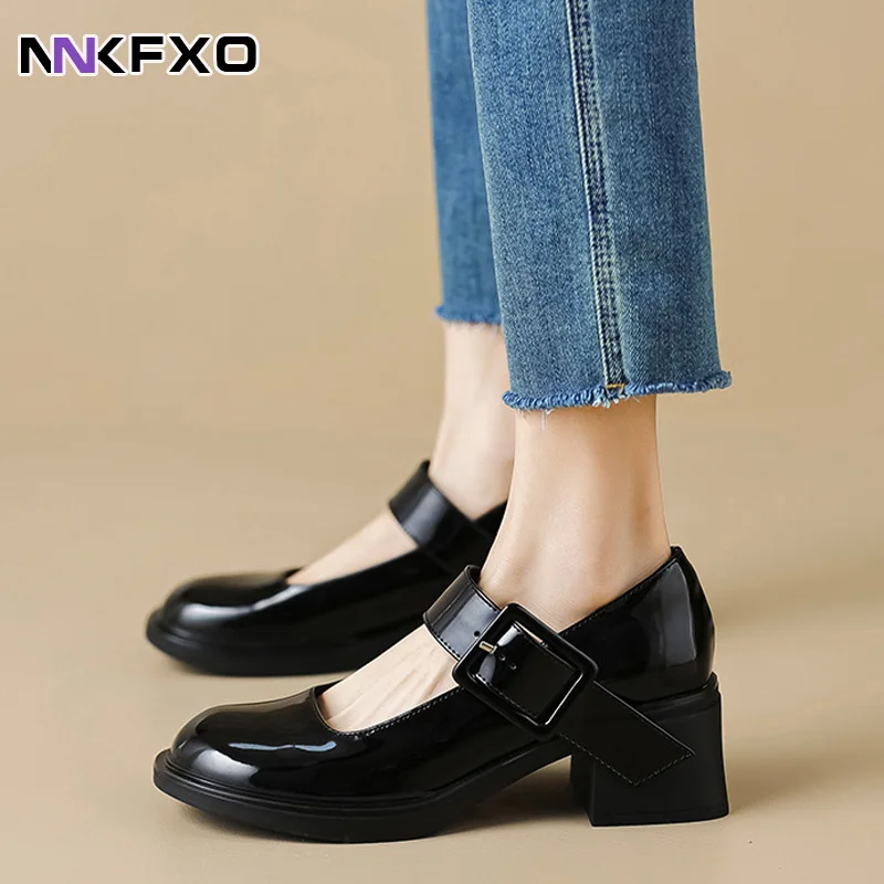 

New Retro Women's Mary Jane Shoes Round Toe Thick Heels British College Style Women's Shoes