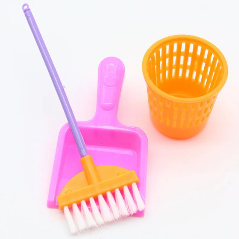Miniature doll house supplies 9PCS Miniature Doll House Cleaning Supplies Mini Bucket Mop Brush Broom Housework Cute Tool Set Furniture Accessories Kid BJD