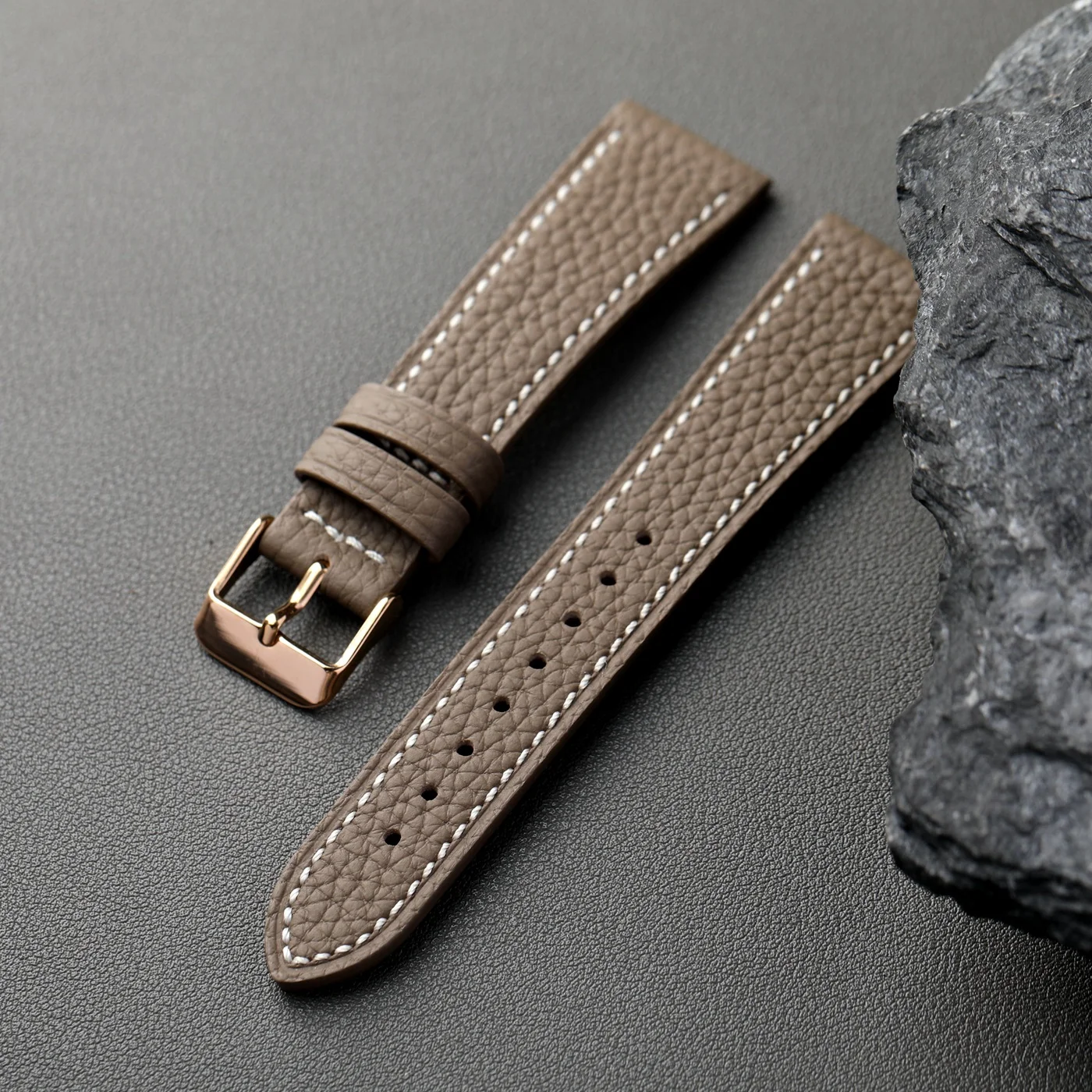 Luxurious Retro Soft Leather Strap in Elephant Grey and Glacier Blue