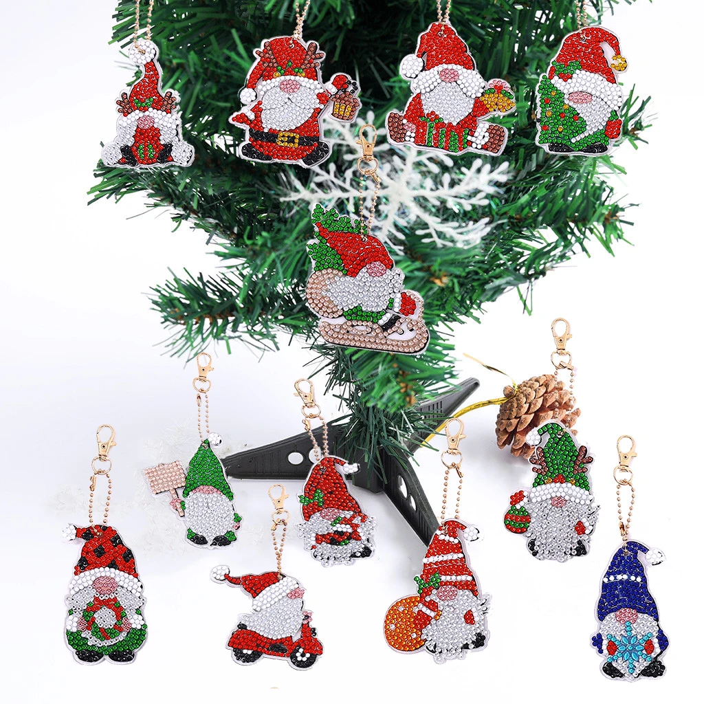 Kit 6 Portachiavi Diamanti Paint Fai Da Te 5D: Ornamenti Doppia Faccia Con Strass Per Borse E Accessori - Regalo Creativo