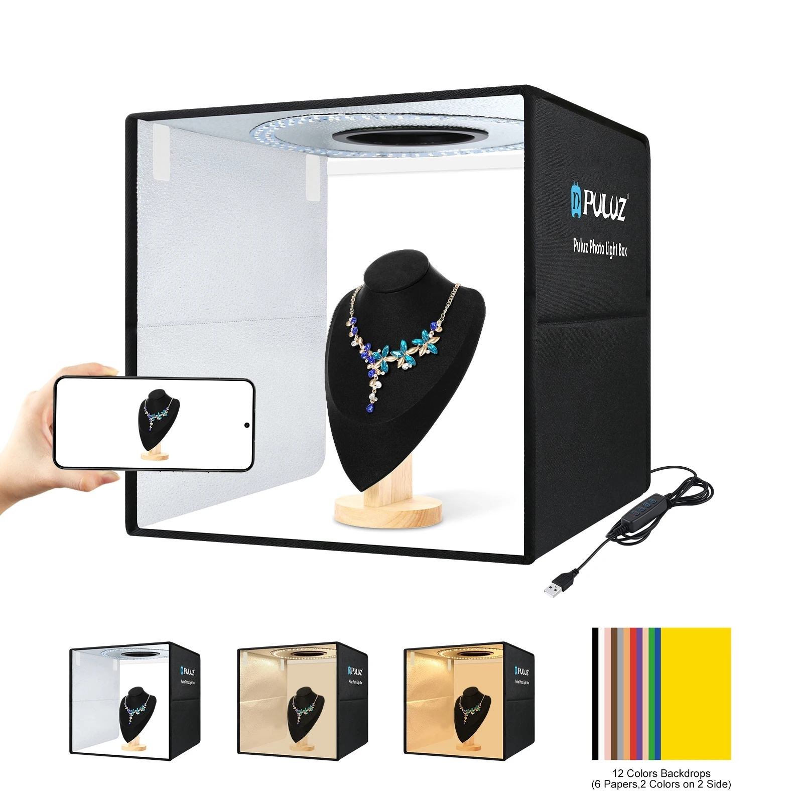 40cm/ 15.8 inch Folding Portable Ring Light USB Photo Lighting Studio Shooting Tent Box with 6 x Dual-side Color Backdrops photo studio box,led photo lighting,photo studio light tent,ring light