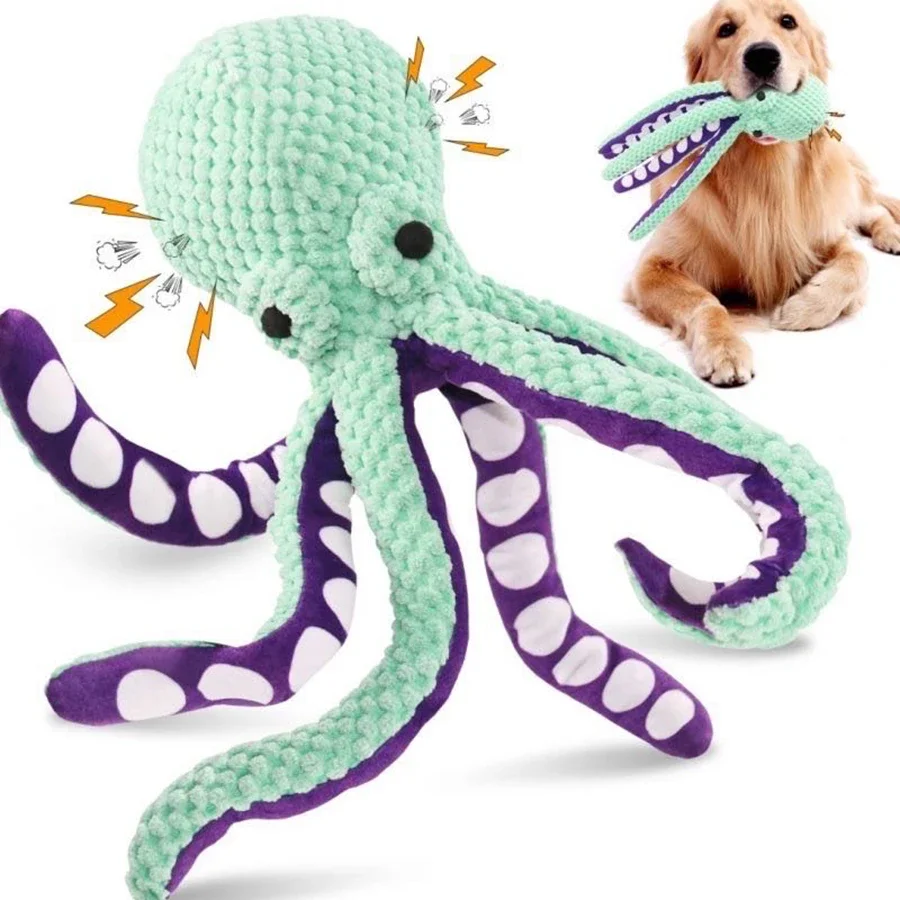 Plush octopus dog toy with squeaking sound interactive anti bite pet toy small and large dog boring relief companion