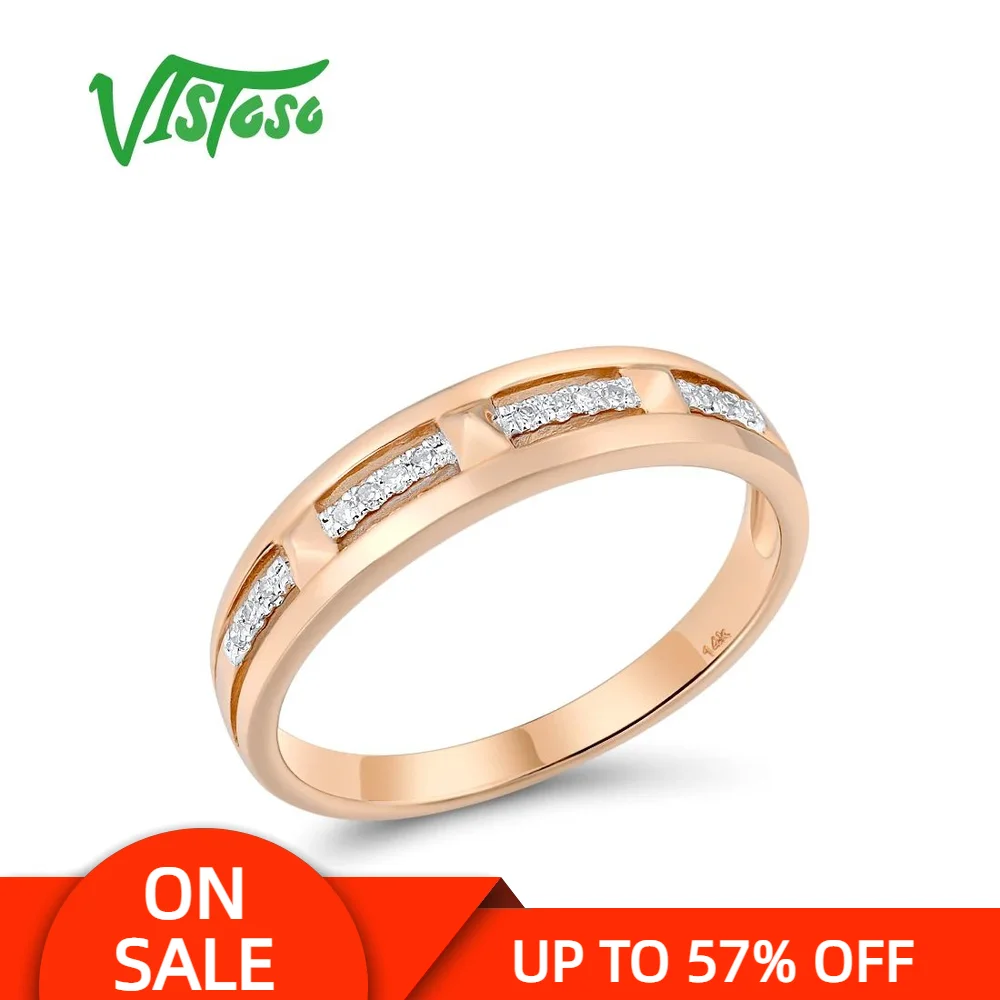 VISTOSO Genuine 14K 585 Rose Gold Sparkling Diamond Rings For Women Everlasting Wedding Band Engagement Gift Fine Jewelry