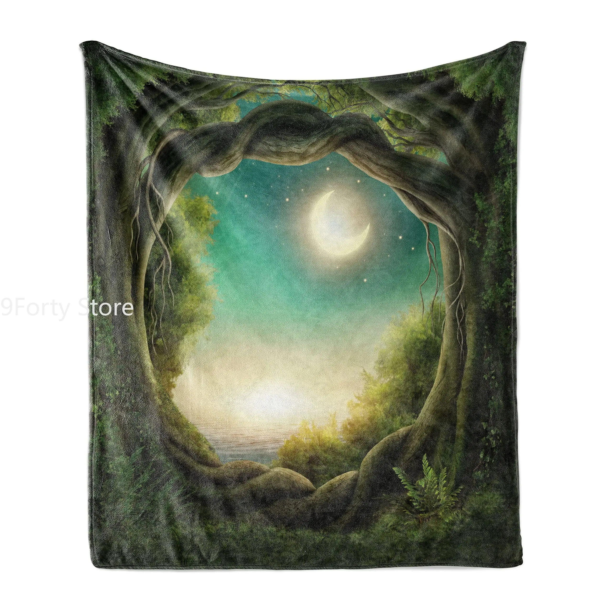 

Forest Throw Blanket Curly Branches Trees In Enchanted Forest Full Moon In Night Sky Illustration Flannel Blanket for Adult Gift