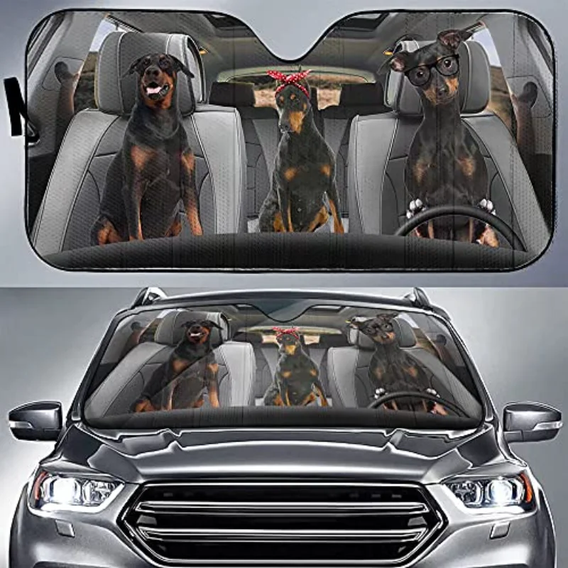

Doberman Pinscher Dog Driver Auto Front Window Windshield Cover-Family Black Rust Dog Anti-Sunlight Dustproof Automotive Visor B