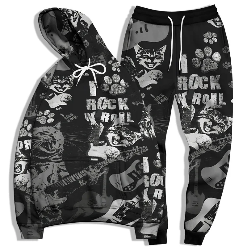 Men's Casual 3D Printed Hoodie Pant Sets Street Sweatshirts