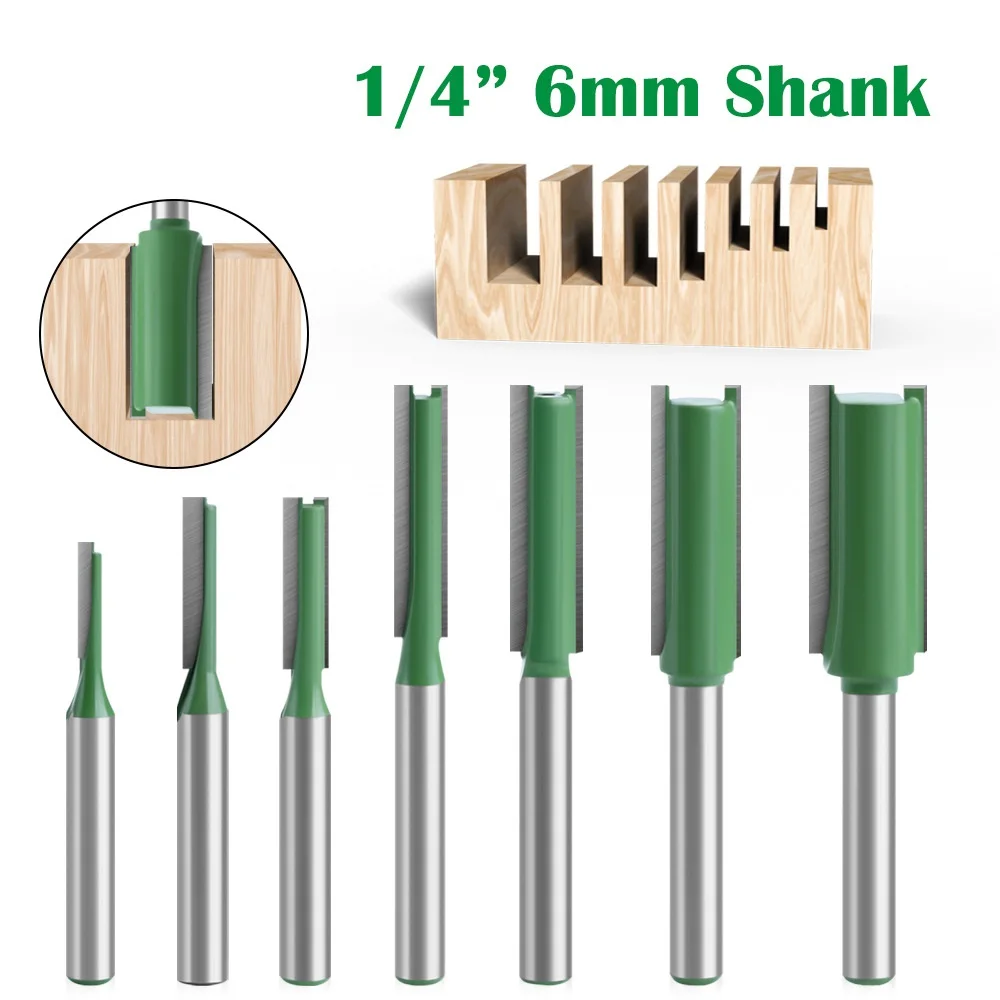

1pc 6.35mm Shank Straight Bit Tungsten Carbide Single Double Flute Router Bit Wood Milling Cutter for Woodwork Tool
