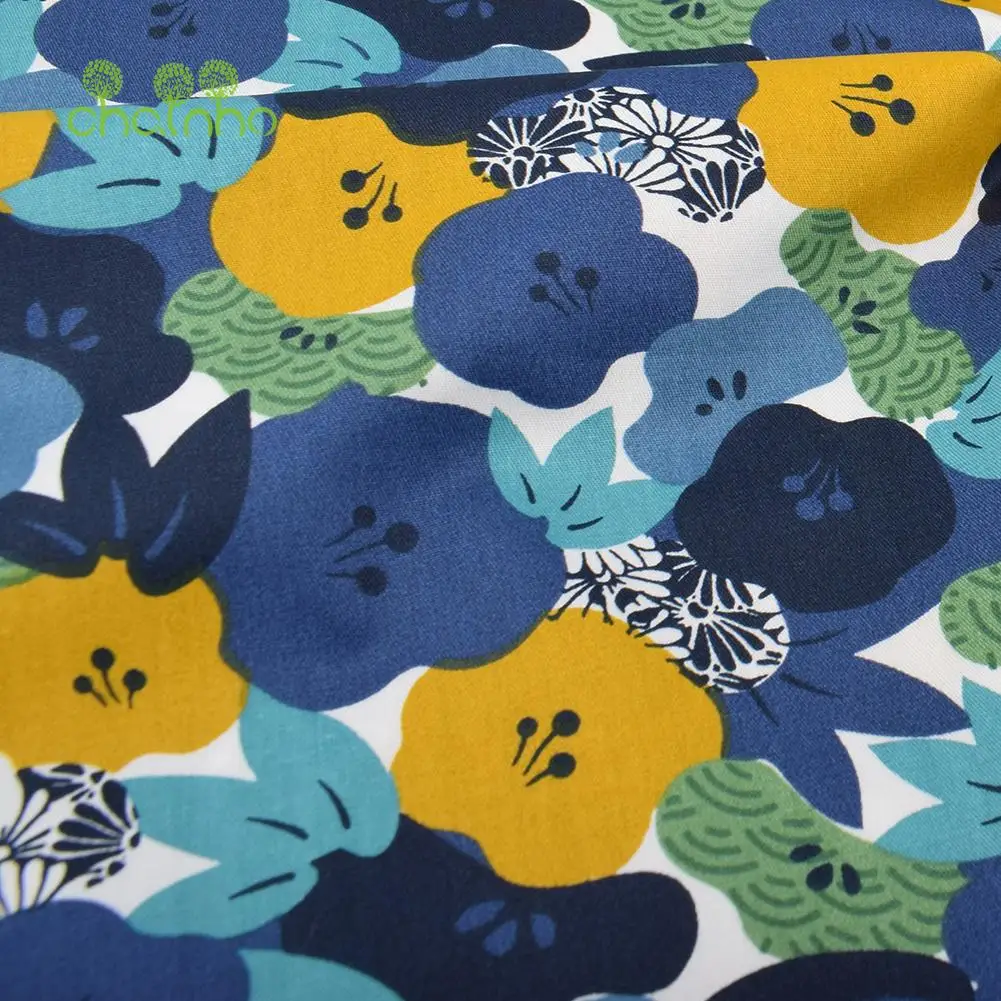 Chainho,Printed Twill Weave Cotton Fabric,DIY Sewing Quilting Material,Patchwork Cloth,7 Designs Flower Series,2 Sizes,15C368