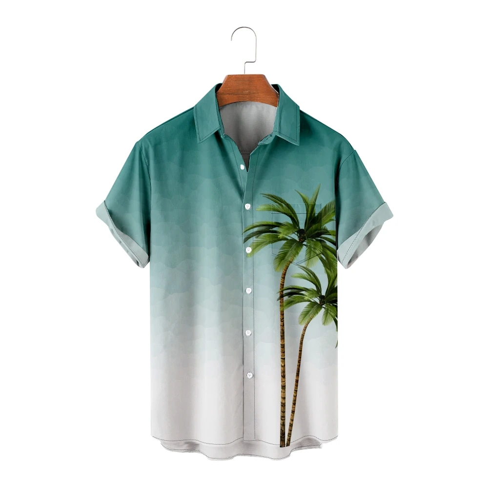 

Зеленые Гавайские рубашки для мужчин, градиентный дизайн, узор кокосового дерева, летняя пляжная рубашка с коротким рукавом для отпуска