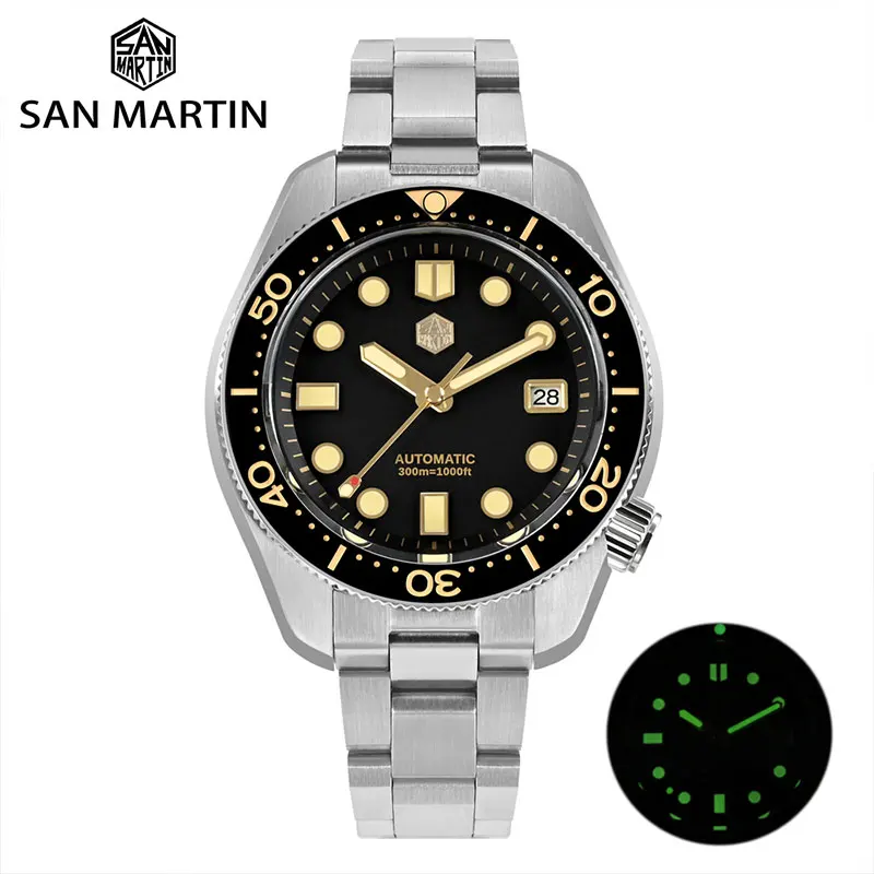 

San Martin 44mm MM300 Vintage Men Diving Watch NH35 Gilt Dial Automatic Mechanical Sapphire Waterproof 300M C3 Luminous Reloj