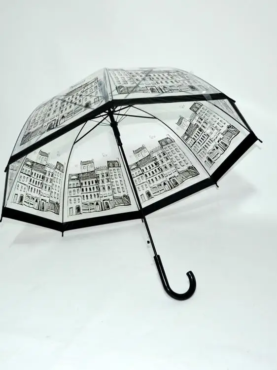 Transparent Long-Handled Auatic Umbrella Briti Sle Architecture Creative Retro Sunny Rain Umbrella for Women Home Use