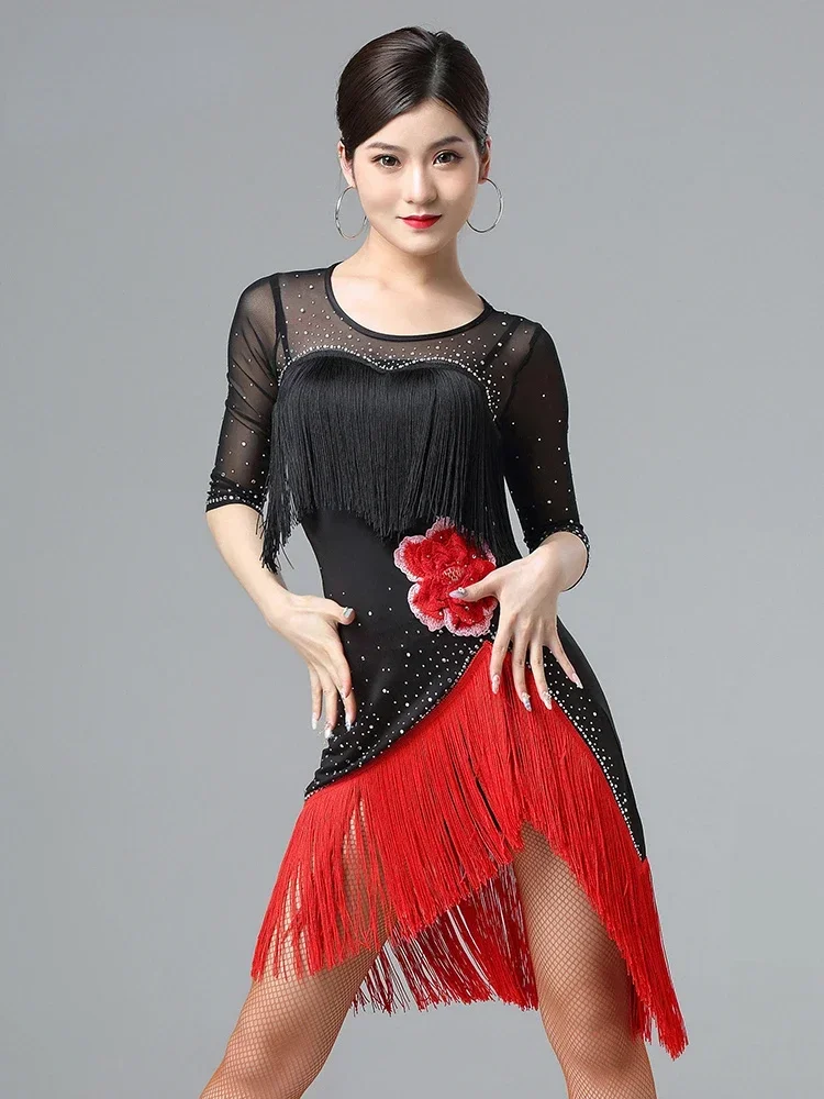 

New Latin Dance Dress Women Dance Practice Clothes Fringe Latin Dance Skirt Women Stage Performance Clothing