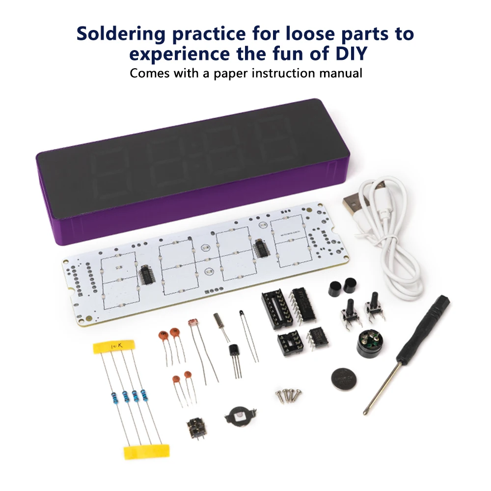 Digital Clock DIY Kit Colorful Digital Electronic Clock Single Chip Welding Practice Loose Parts