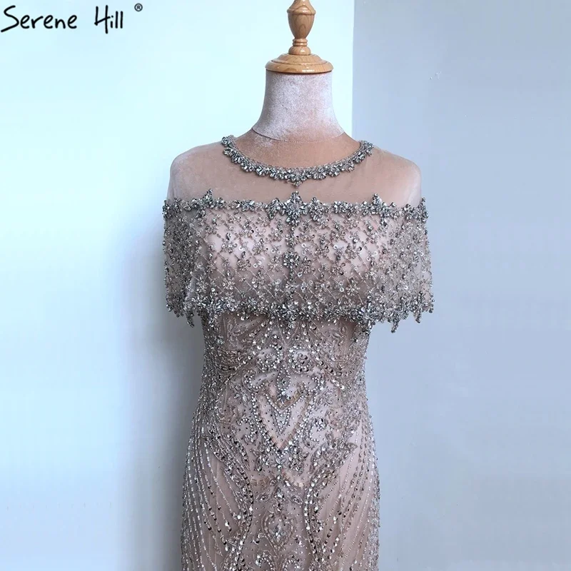 Nude Diamond Sequins Luxury Evening Dresses Long 2025 Dubai Short Sleeves Mermaid Formal Gown Customize BLA70519 6