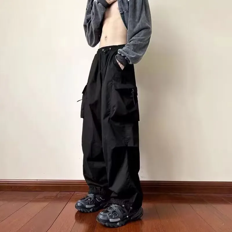 Y2K Cargo Pants Streetwear Men Jogger Sweatpants Women Casual Solid Pockets Baggy Wide Leg Trousers Harajuku Hippie Joggers Sweatpants Pantalones
