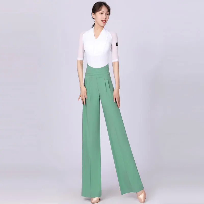 High Sense Dousha Green Social Dance Pants In Summer Gentle And Fashionable Design Sense High Waist National Standard Dance