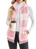 Autumn Winter Plaid Fleece Hoodie Vest Women's Cardigan Fashion Stand Collar Simple Casual Pocket Sleeveless Female Office Coat 6