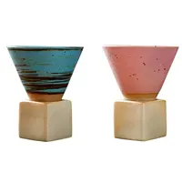 1Pack Ceramic Coffee Cup with Base 100mlCreative Triangular Cone Porcelain Cup Funnel Coffee Tea Cup Set Personalized Coffee Cup