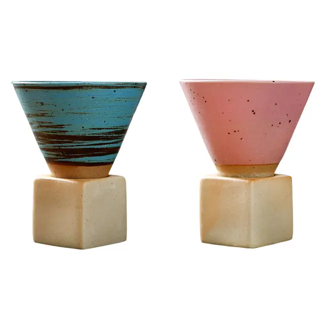 1Pack Ceramic Coffee Cup with Base 100mlCreative Triangular Cone Porcelain Cup Funnel Coffee Tea Cup Set Personalized Coffee Cup
