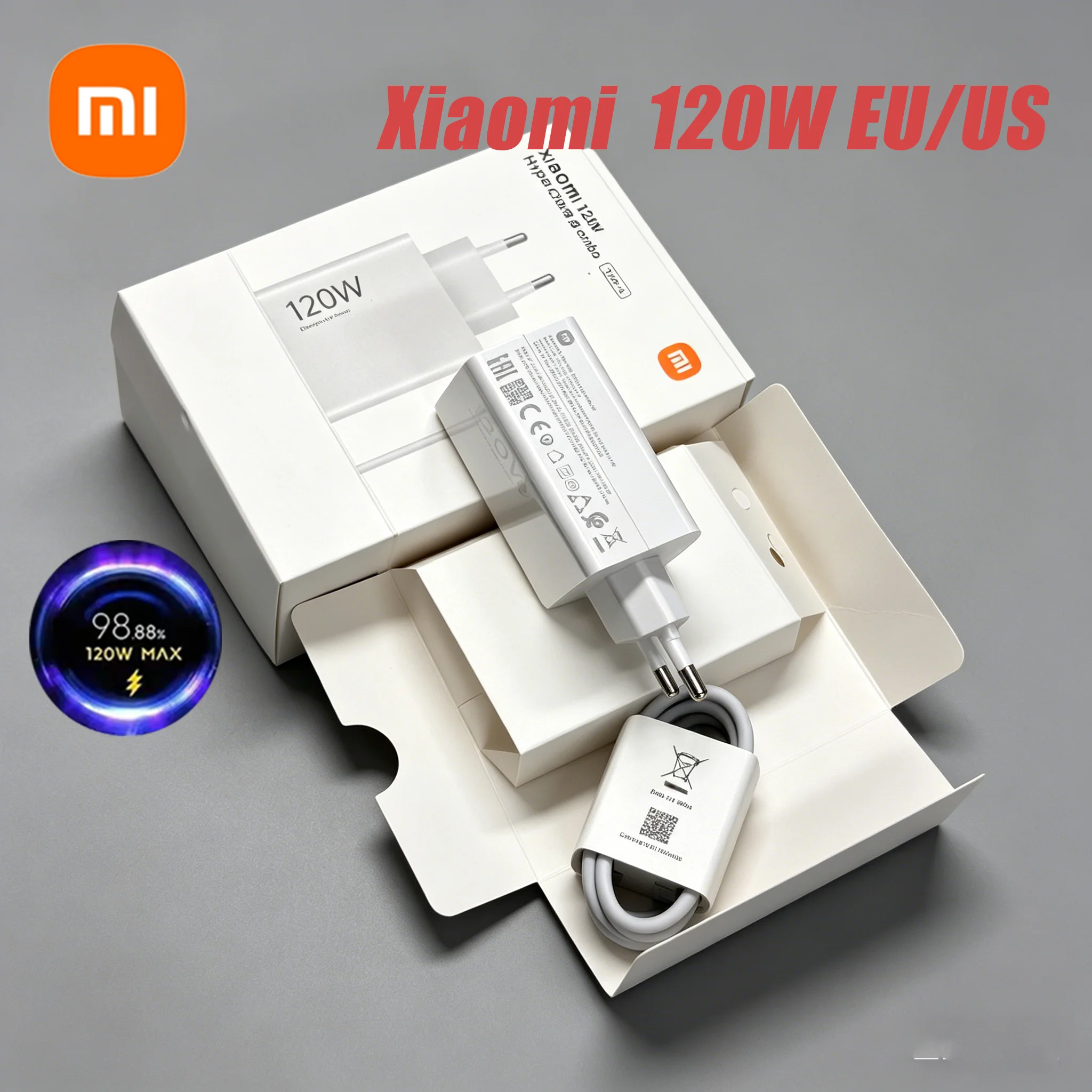 120W Turbo Charge EU/US Adapter with 1M 6A USB Type-C Cable