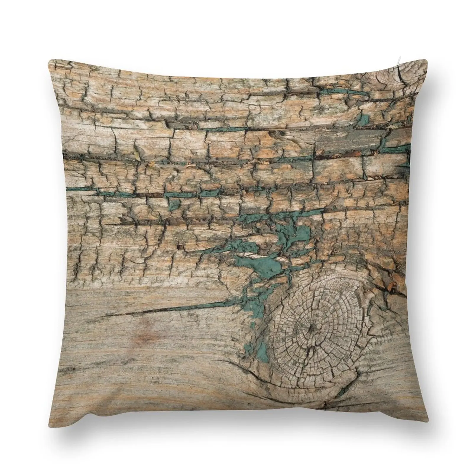 

Rustic Wood Ages Gracefully - Beautiful Weathered Wooden Plank - knotty wood weathered turquoise paint Throw Pillow Cushions