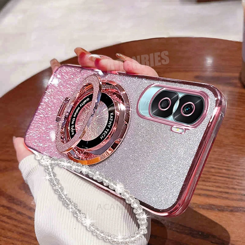Luxury Glitter Holder Chain Case with Lanyard and Silicone Stand Cover