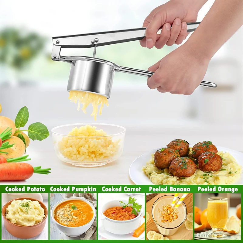 LAIEN Potato Ricer Stainless Steel Potato Masher-Manual Masher for Fruits,  Vegetables and More, with 3 Interchangeable Gasket, Fruit Juicer, Lemon