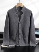 Aliselect Quality Autumn Winter Men Soft Warm Cashmere Knitwear 100% Cashmere Sweater Thick Cardigan Casual Style Jacket Tops 1