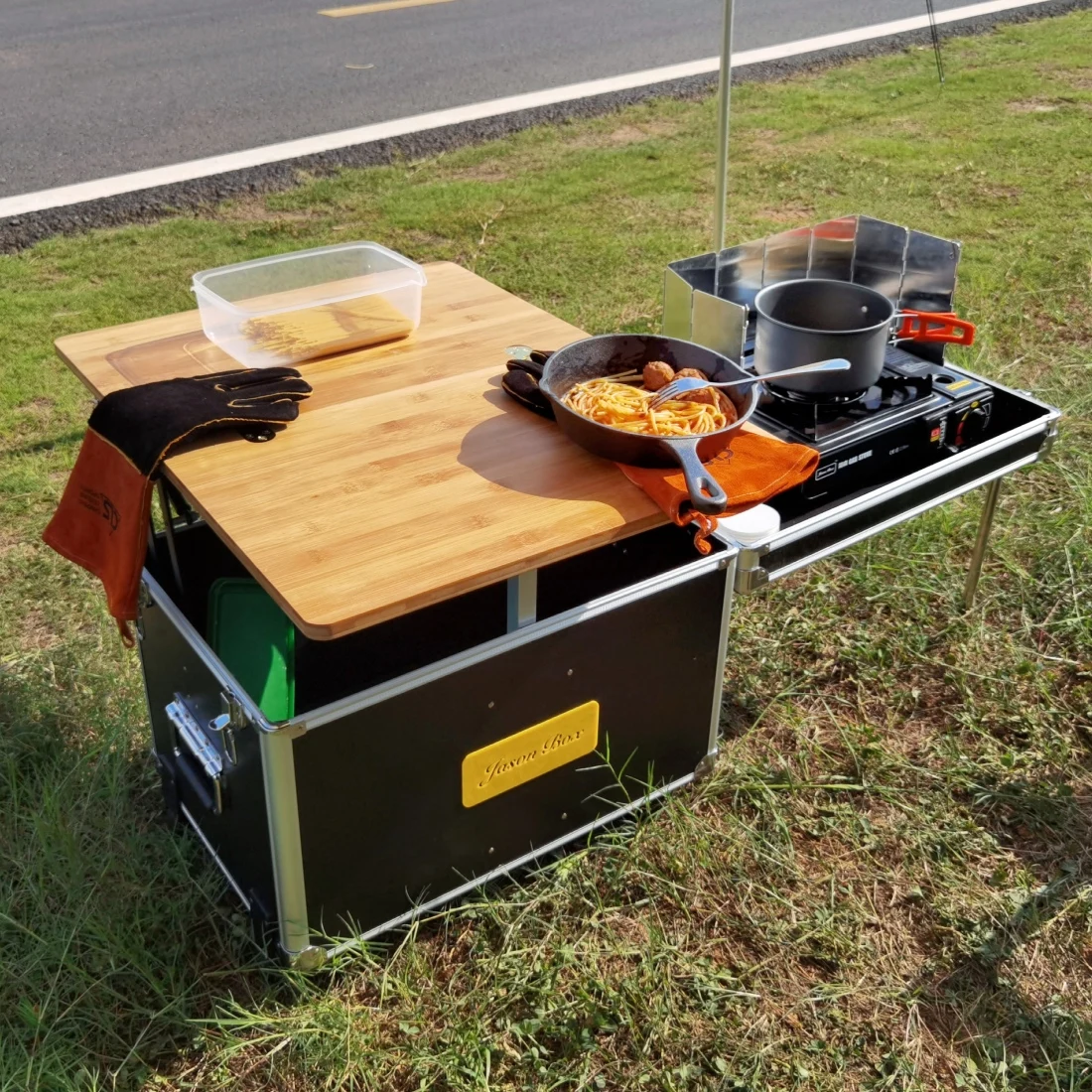 

Tryhomy Portable Camping Folding Table Outdoor Kitchen Eat Camp Box With Wheels Multi-Person Picnic Beach Dinner Table