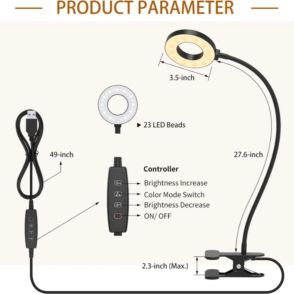 LED Reading Light with Clamp 3 Color & 10 Brightness Desk Lamp Flexible Gooseneck Book Lamp Kids Reading Night Light Book Light 3
