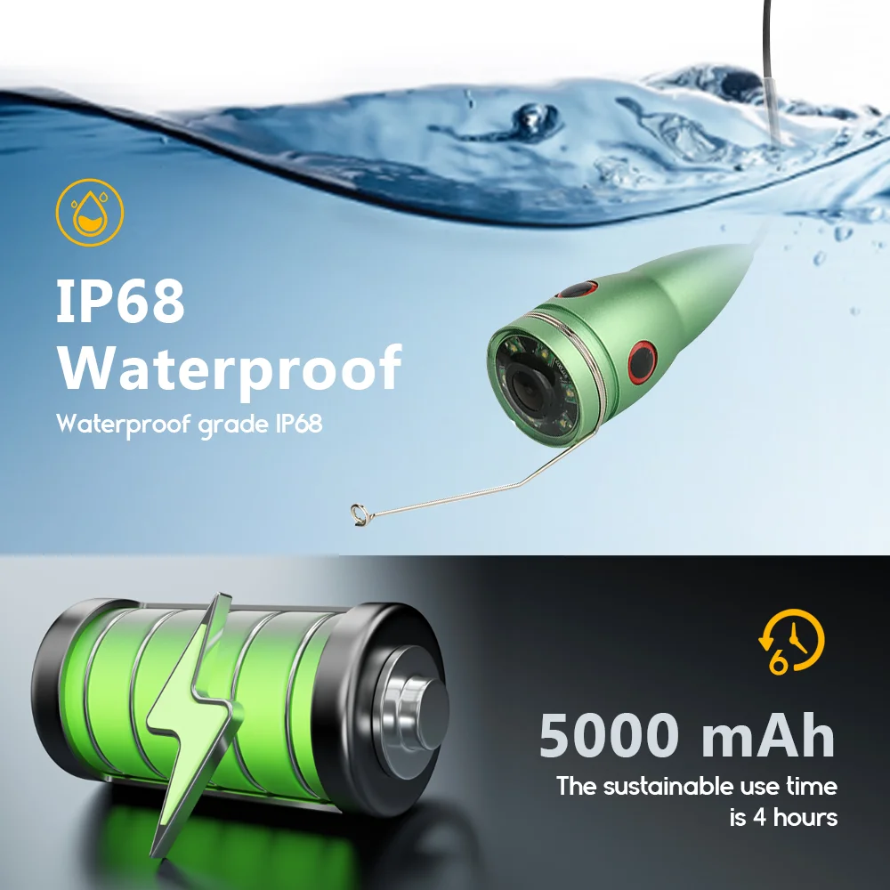 Fish Finder 4.3" 1000TVL Underwater Fishing Camera for Ice/Sea/River Fishing Search with 5000mah Battery IP68 Waterproof