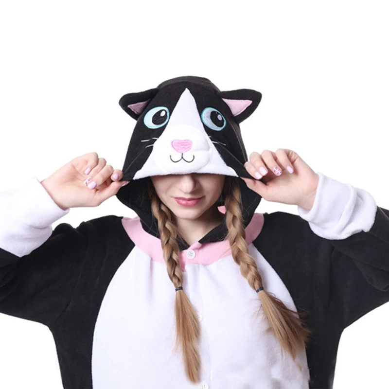 Cat Animal Simulation Costume Adult Female Jumpsuit Pajamas Warm Flannel Home Wear Women's Clothing Multiple Colors Available