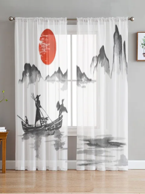 Traditional Japanese Painting Chiffon Sheer Curtains: Creating a Relaxing Atmosphere