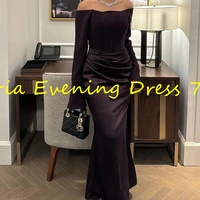 Customized Elegant Straight Ankle Length Strapless Jersey Long Sleeves Evening Dress Classic Photo Color vestidos para mujer 3