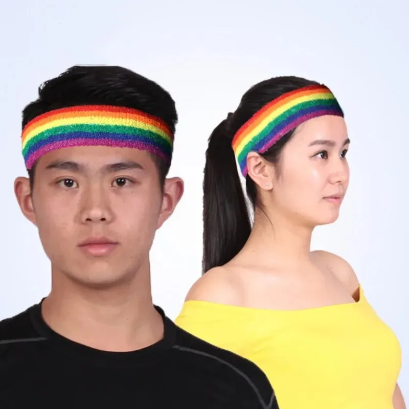 1pc Rainbow Wrist bands Sport Sweatband Hand Band Sweat Wrist Support Brace Wraps Guards Stretch Headband Hair Band Sweatband