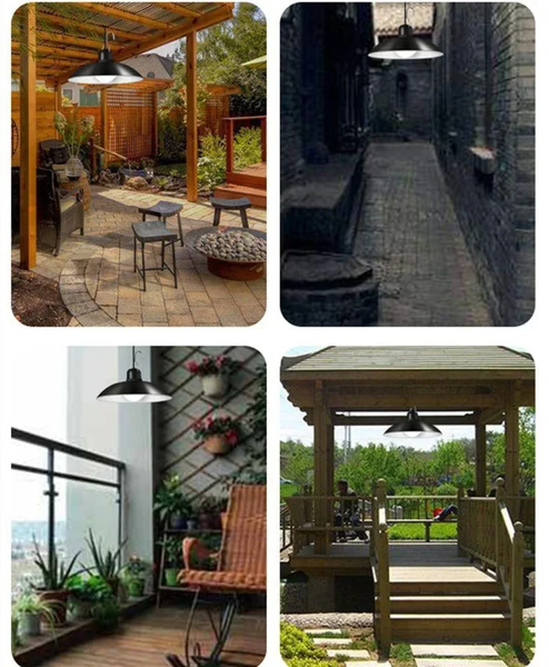Solar Pendant Light Outdoor Waterproof LED Lamp Double-head Chandelier Decorations with Remote Control for Indoor Shed Barn Room 5