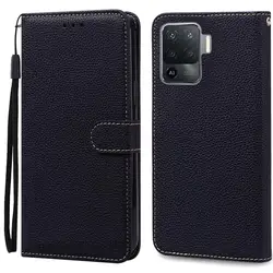 Elegant Wallet Flip Cover - Premium PU Leather Phone Case for Oppo Reno 5F (Black)